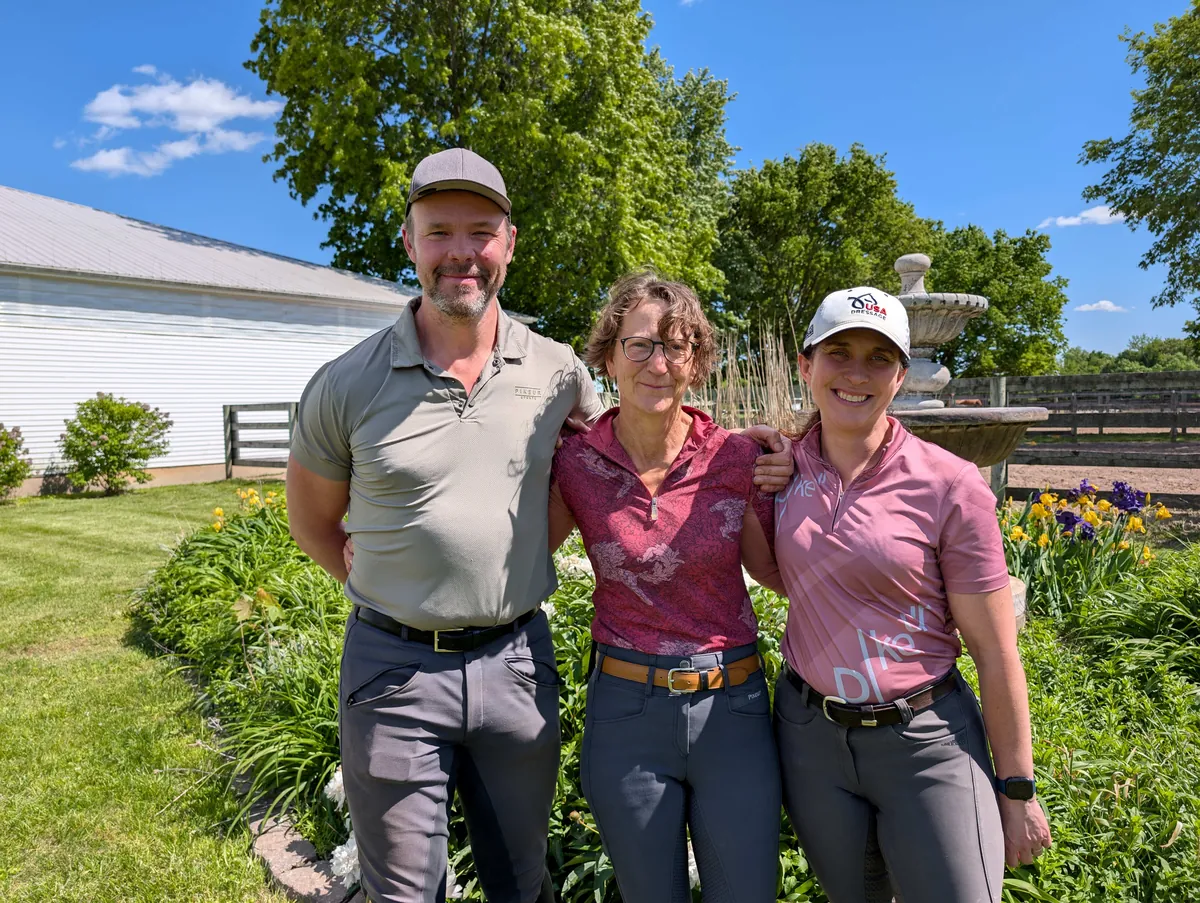 Barb with trainers Martin Kuhn and Kate Fleming-Kuhn at StarWest Dressage